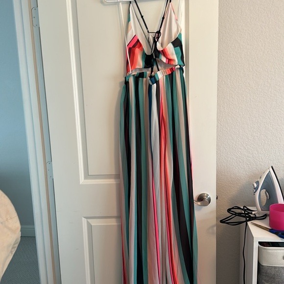 Express Maxi dress! Size medium. Bright multi-colored stripes! Lace up back! - Picture 6 of 6